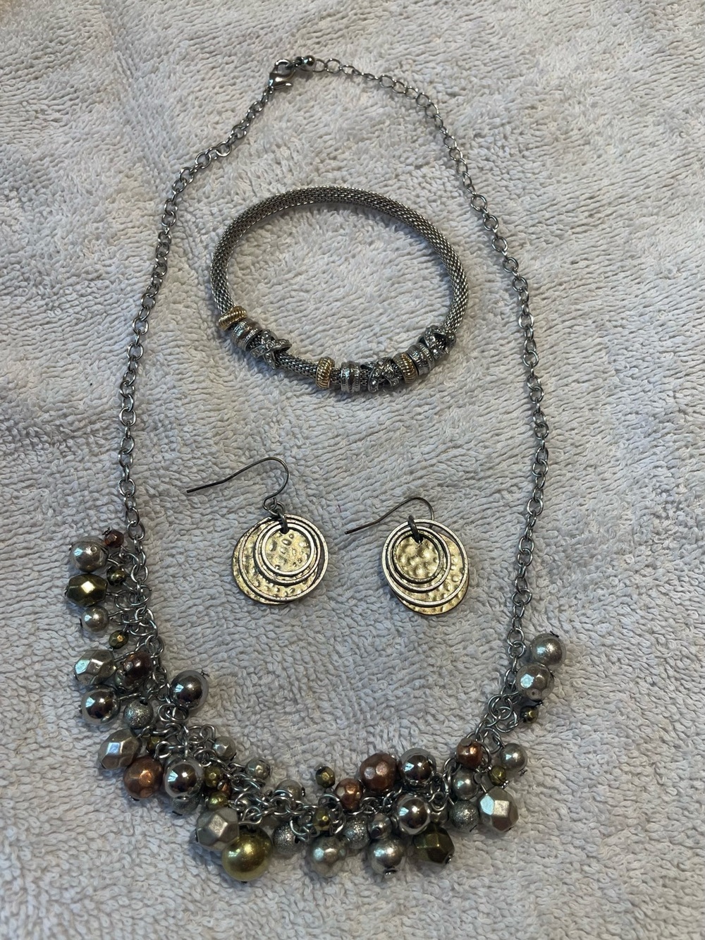 Silver and Mixed-Metal Beaded Necklace, Bracelet & Earrings Jewelry Set